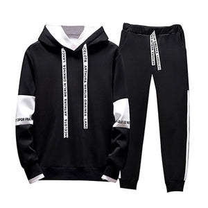 2019 2PC Hoodies Men Spring Autumn Fleece Liner Hooded Sweatshirts + Sweatpants Male Brand Streetwear Solid Warm 2 Pieces Hoody