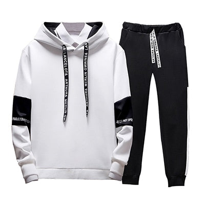 2019 2PC Hoodies Men Spring Autumn Fleece Liner Hooded Sweatshirts + Sweatpants Male Brand Streetwear Solid Warm 2 Pieces Hoody