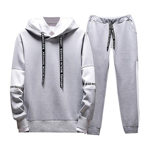 2019 2PC Hoodies Men Spring Autumn Fleece Liner Hooded Sweatshirts + Sweatpants Male Brand Streetwear Solid Warm 2 Pieces Hoody