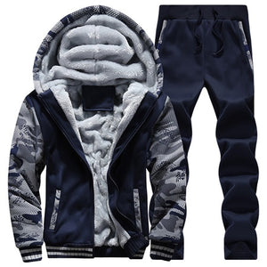 New Winter Tracksuits Men Set Thick Fleece Hoodies+Pants Suit Zipper Hooded Sweatshirt Sportswear Set Male Hoodie Sporting Suits