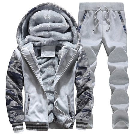 New Winter Tracksuits Men Set Thick Fleece Hoodies+Pants Suit Zipper Hooded Sweatshirt Sportswear Set Male Hoodie Sporting Suits